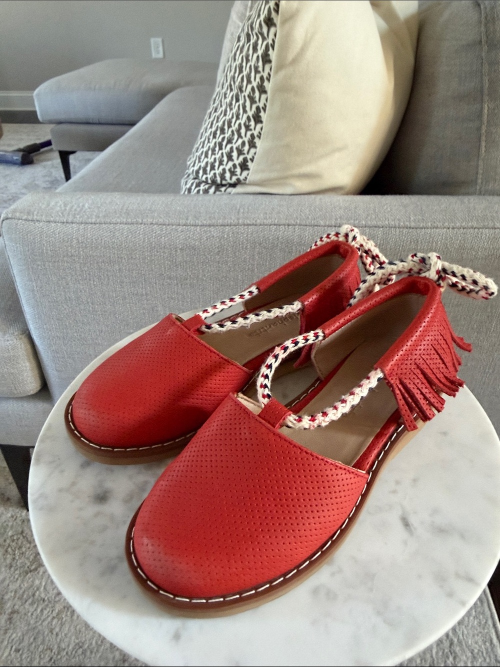 Red Perforated Slip-On Mules with Braided Ankle Tie